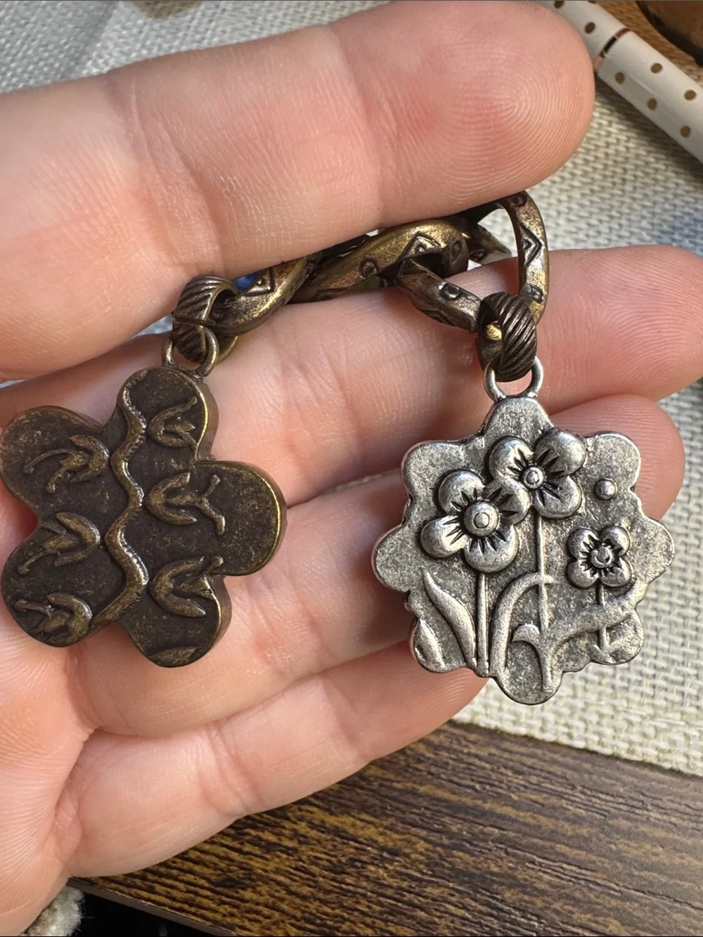 Vintage Lucky Brand Chunky Charm Bracelet, Y2K Boho Enamel Flower & Peace